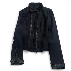 Vintage Y2K Betsey Johnson Black Satin Jacket Size 2 Women Bows